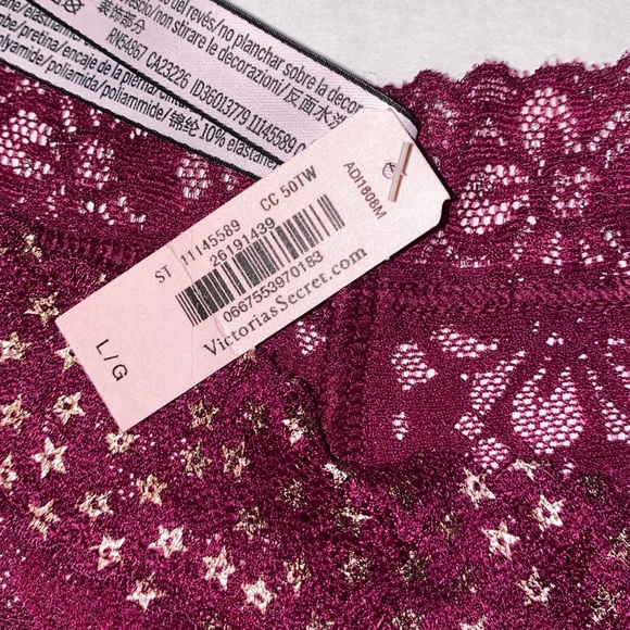 Lg NWT Victoria's Secret Cheeky Gold Star Sheer Lace Burgundy Maroon Panties New - Picture 10 of 13